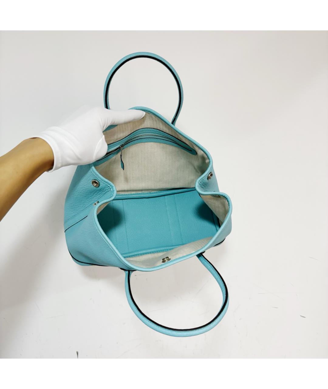 HERMES Голубая кожаная сумка тоут, фото 5