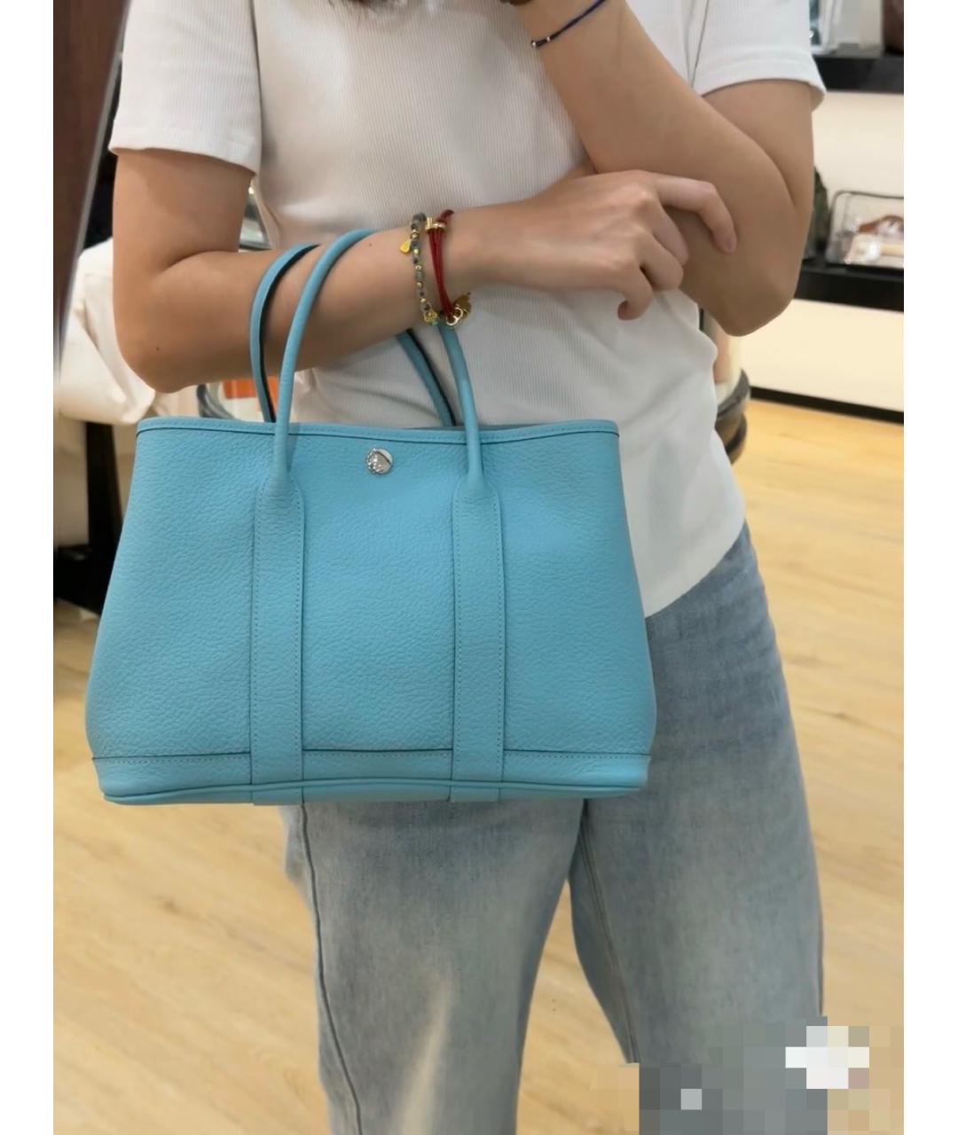 HERMES Голубая кожаная сумка тоут, фото 6