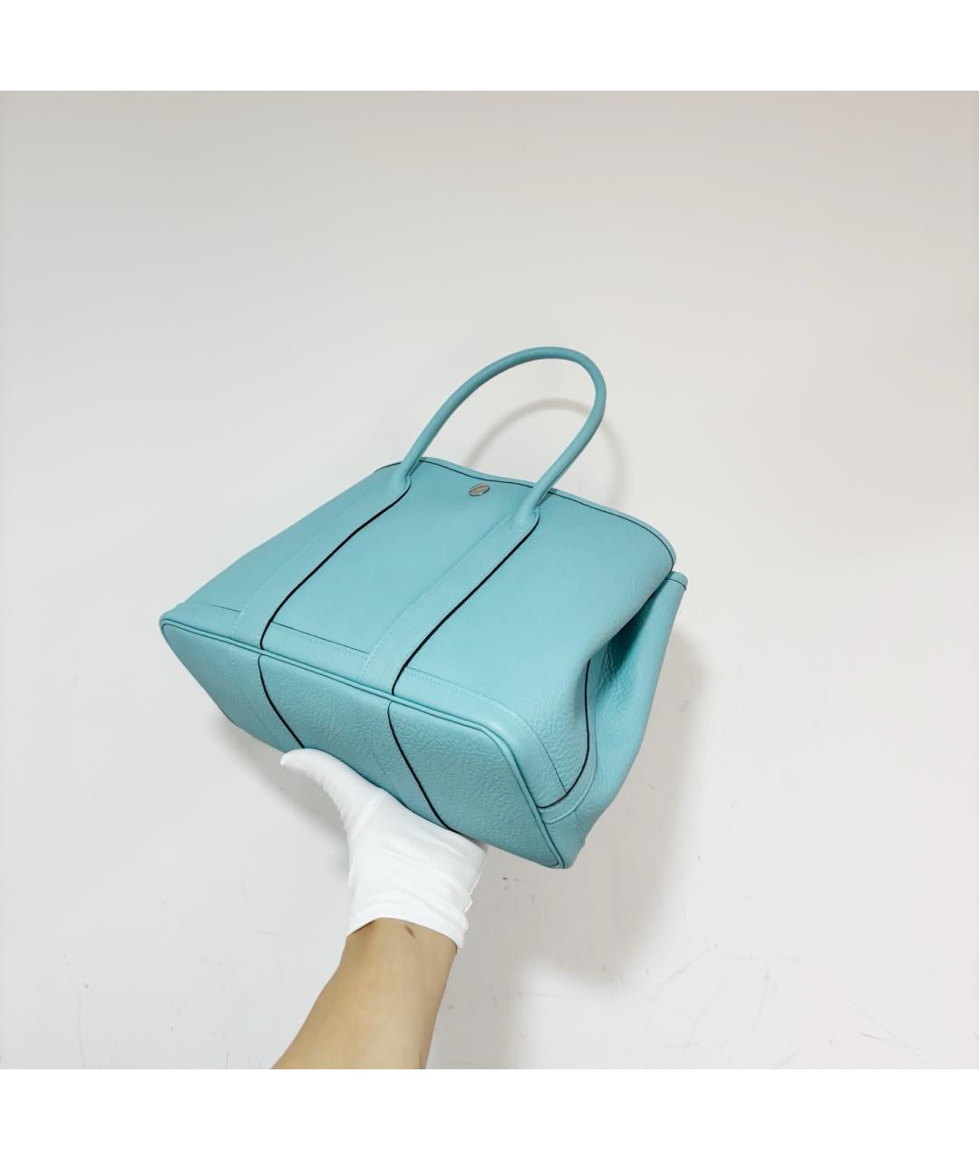 HERMES Голубая кожаная сумка тоут, фото 3