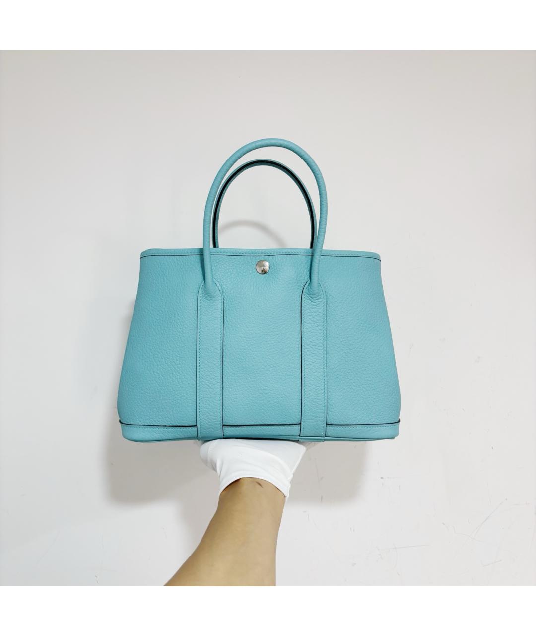 HERMES Голубая кожаная сумка тоут, фото 2