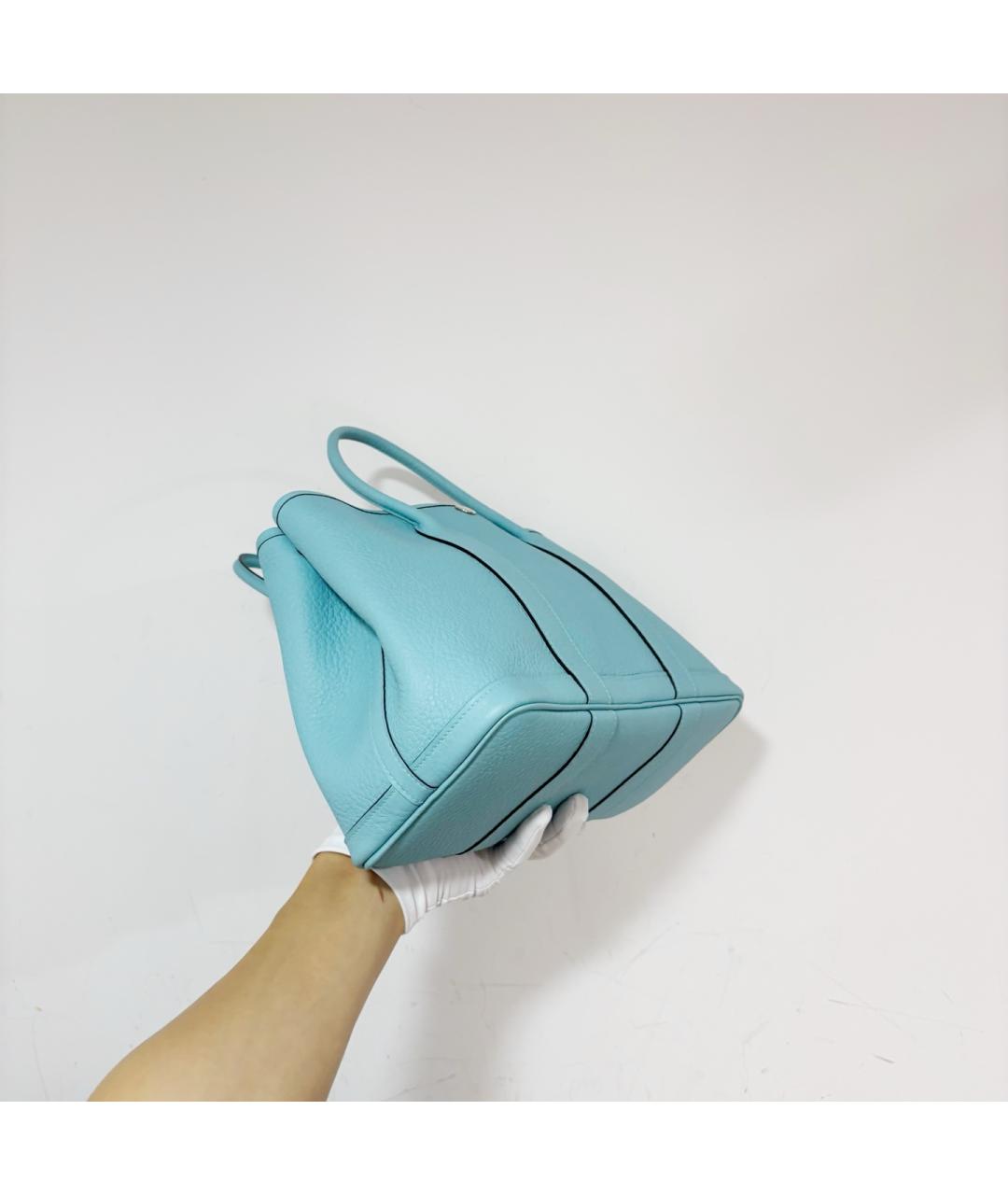 HERMES Голубая кожаная сумка тоут, фото 4