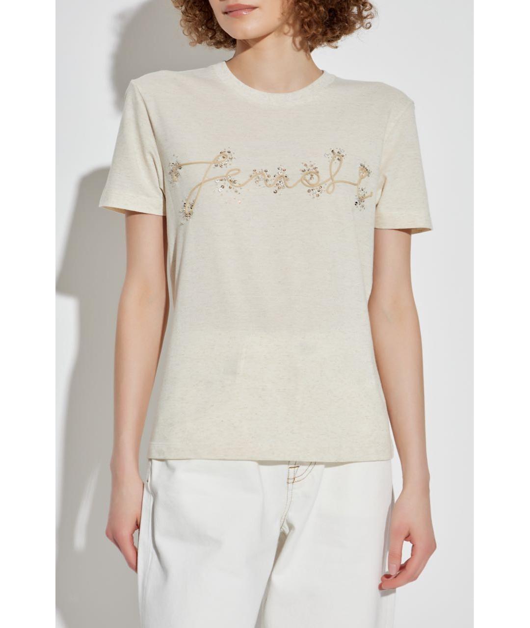 FENDI Бежевая хлопковая футболка, фото 3