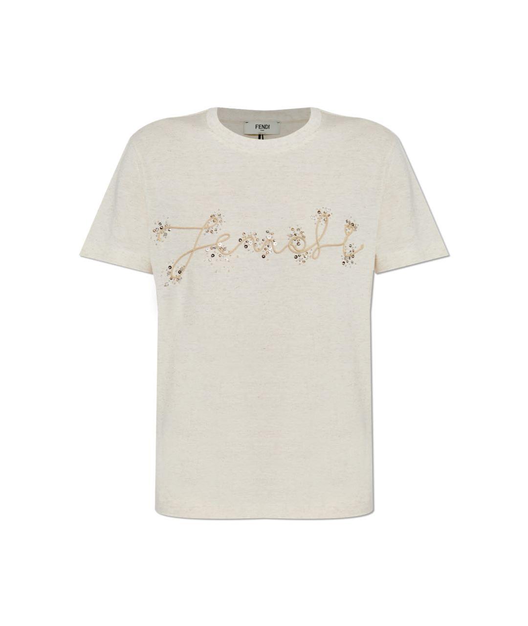 FENDI Бежевая хлопковая футболка, фото 1