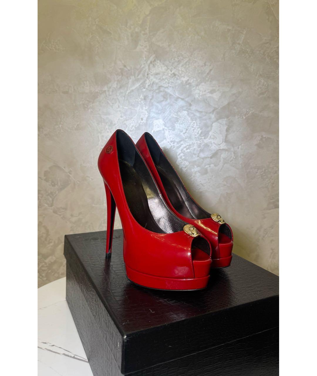 PHILIPP PLEIN Красные кожаные босоножки, фото 2