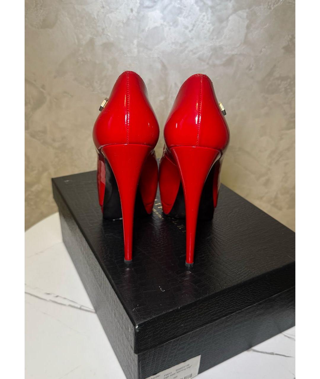 PHILIPP PLEIN Красные кожаные босоножки, фото 4