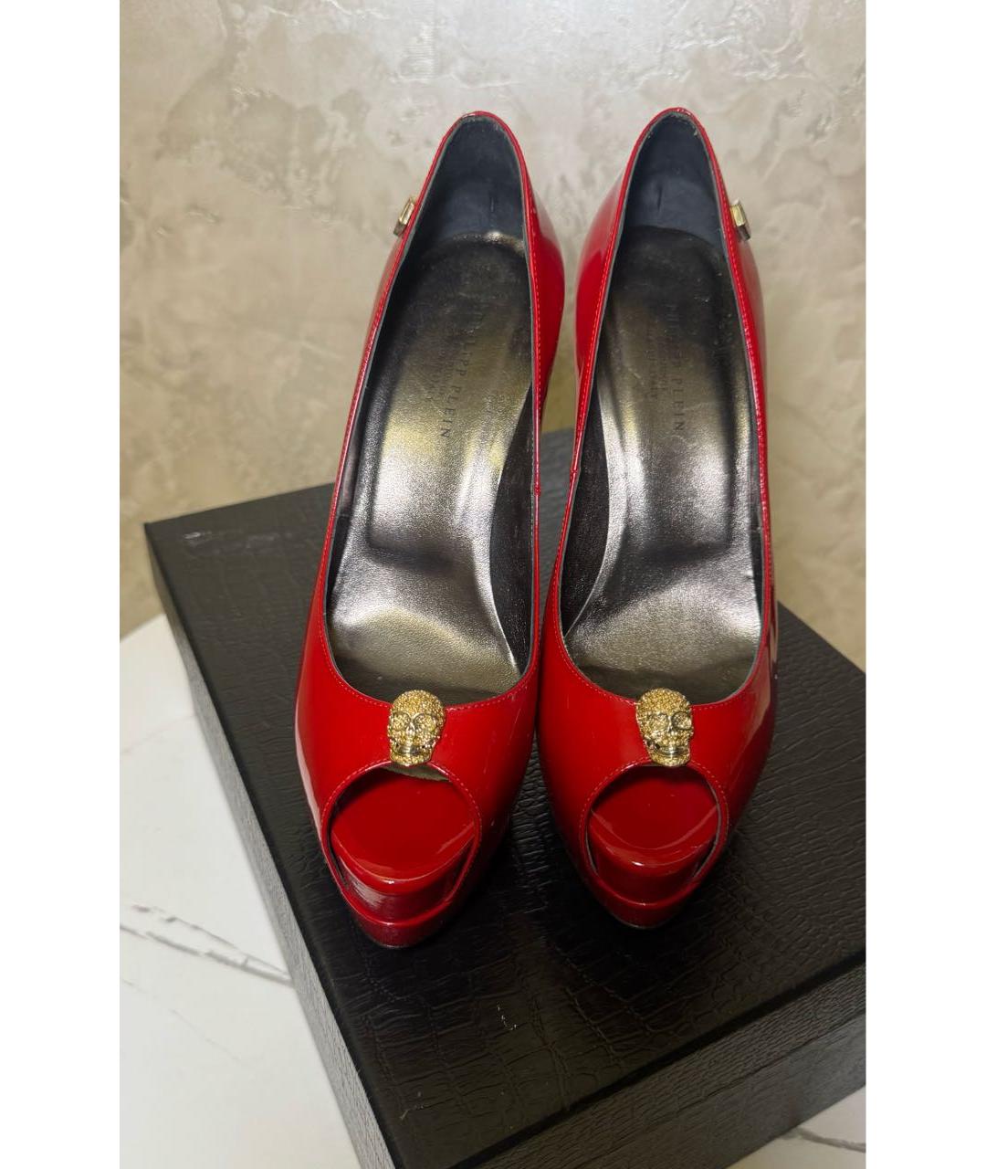PHILIPP PLEIN Красные кожаные босоножки, фото 7