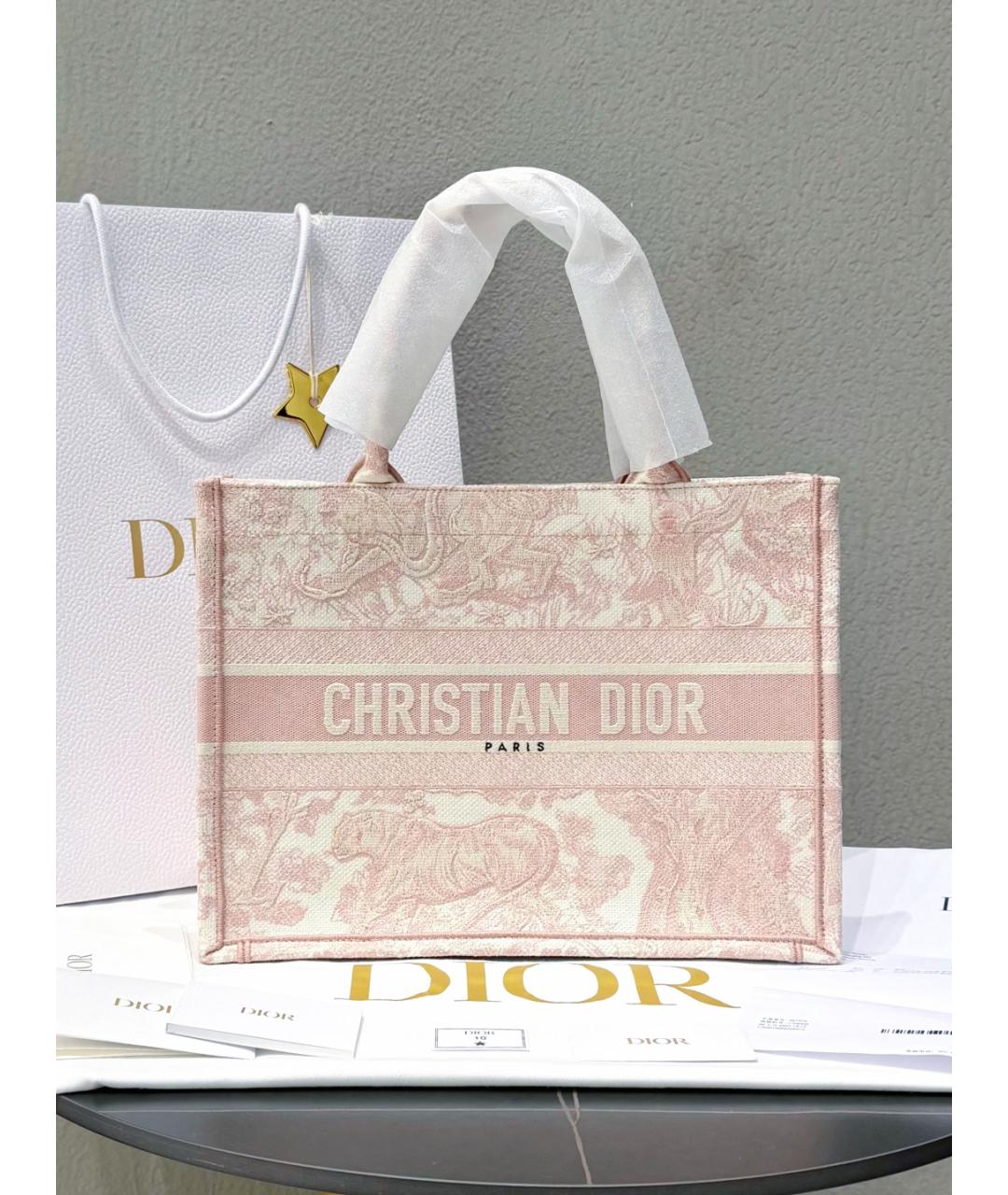 CHRISTIAN DIOR Розовая жаккардовая сумка тоут, фото 9