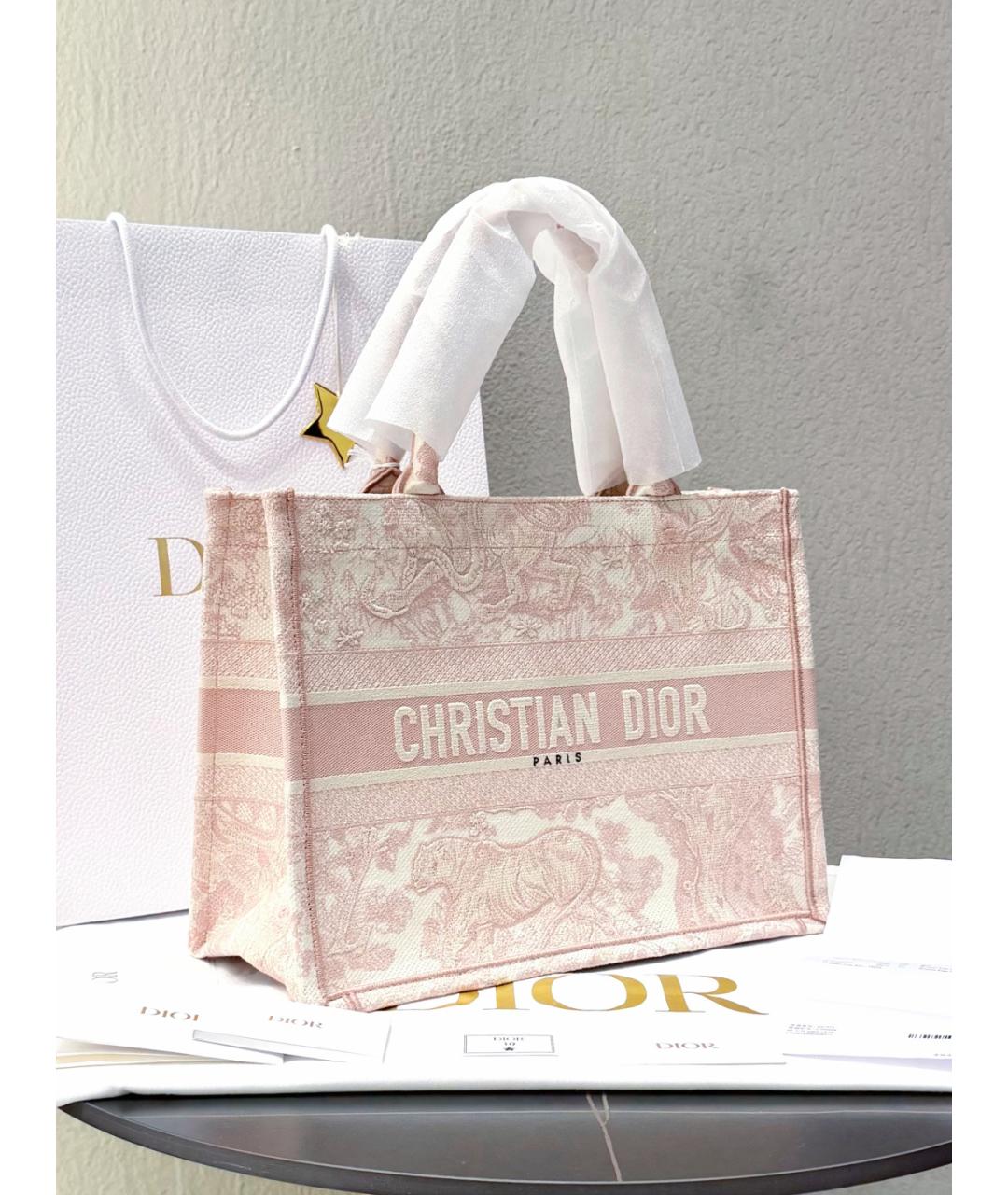 CHRISTIAN DIOR Розовая жаккардовая сумка тоут, фото 2