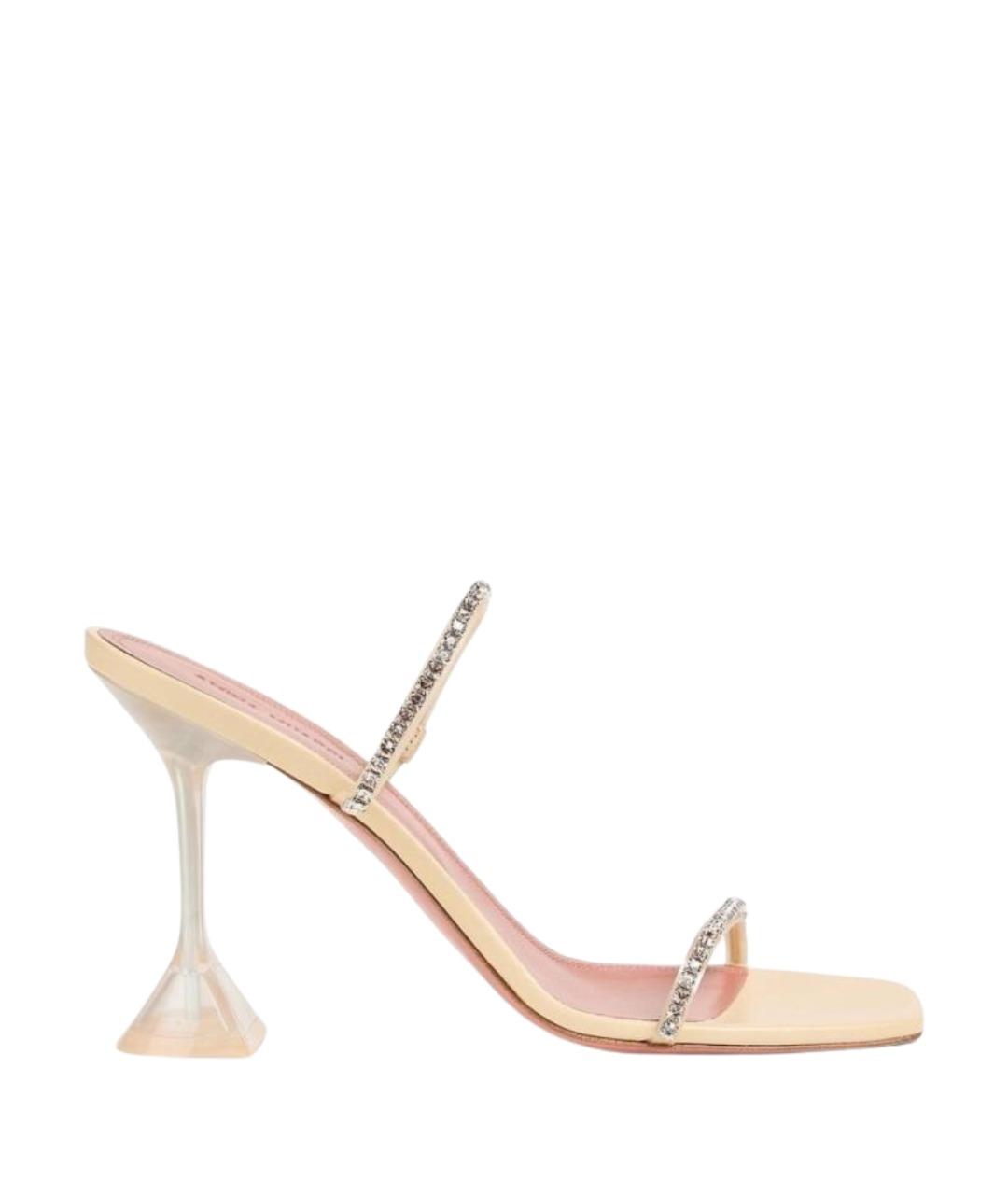 Amina Muaddi Бежевые кожаные мюли, фото 1