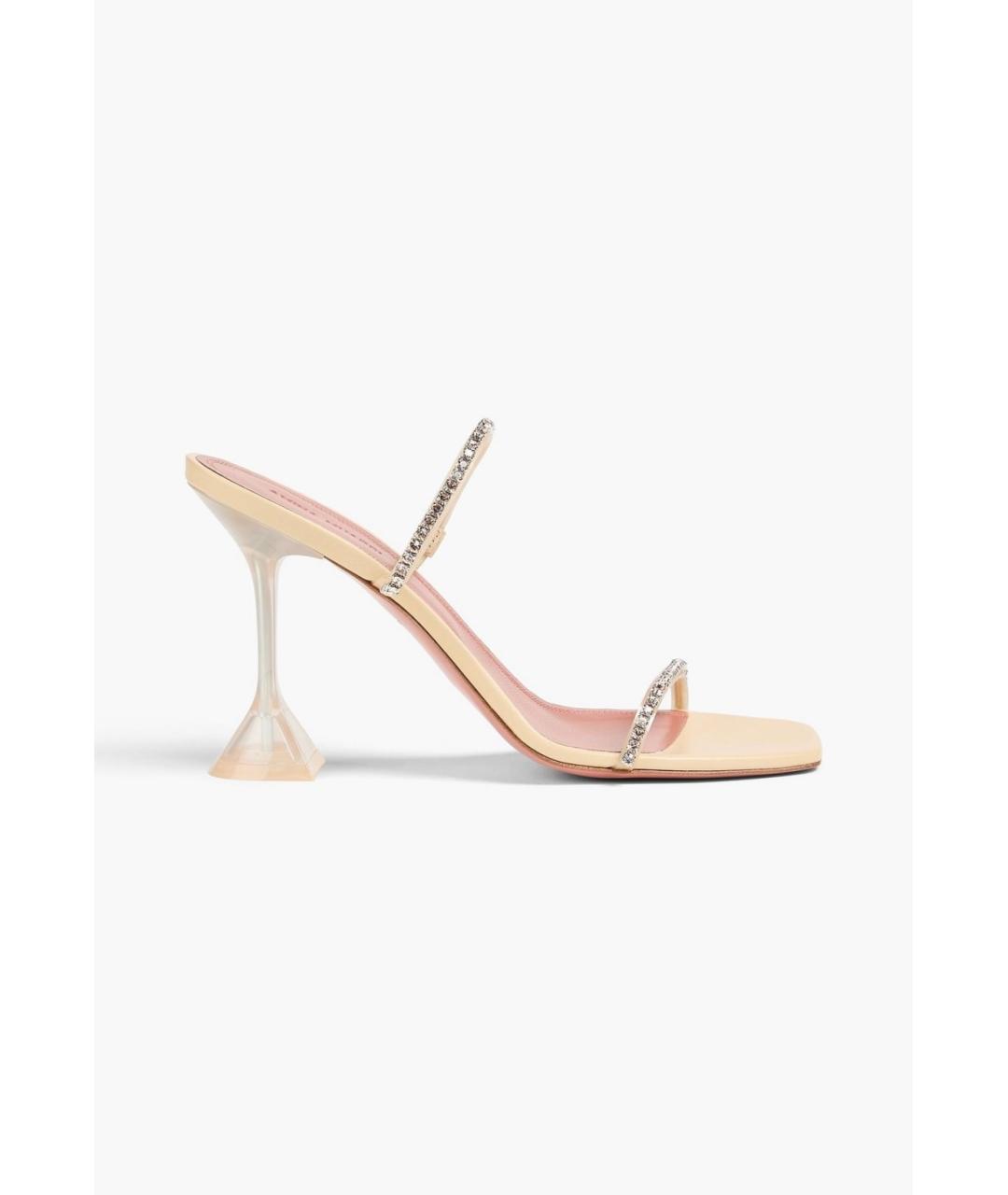 Amina Muaddi Бежевые кожаные мюли, фото 5