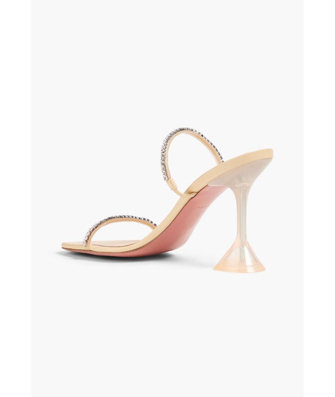 Amina Muaddi Бежевые кожаные мюли, фото 3