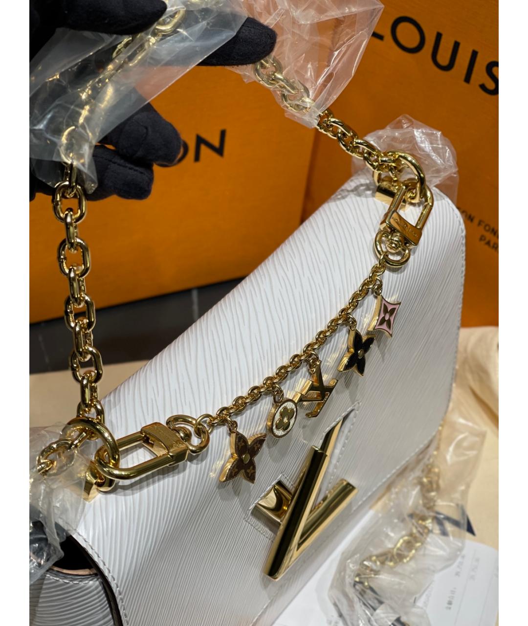 LOUIS VUITTON Белая кожаная сумка через плечо, фото 7