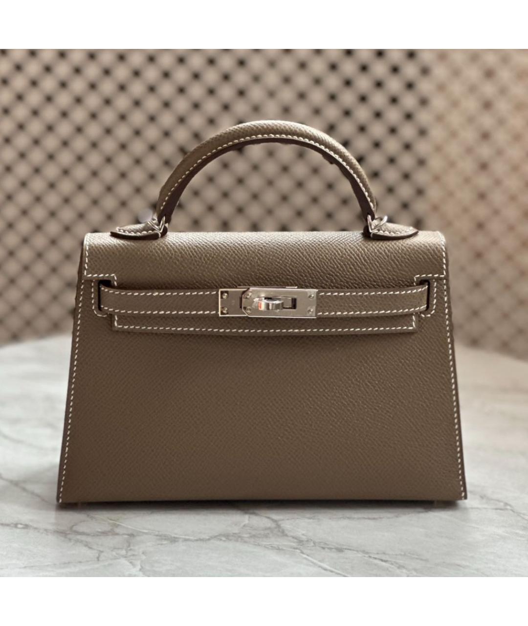 HERMES Серая кожаная сумка через плечо, фото 4