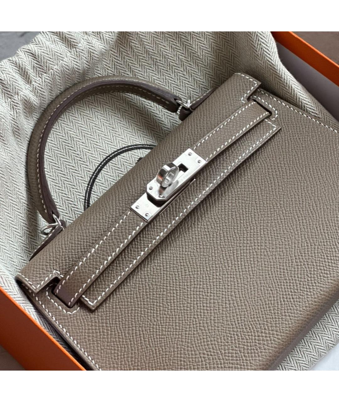 HERMES Серая кожаная сумка через плечо, фото 3