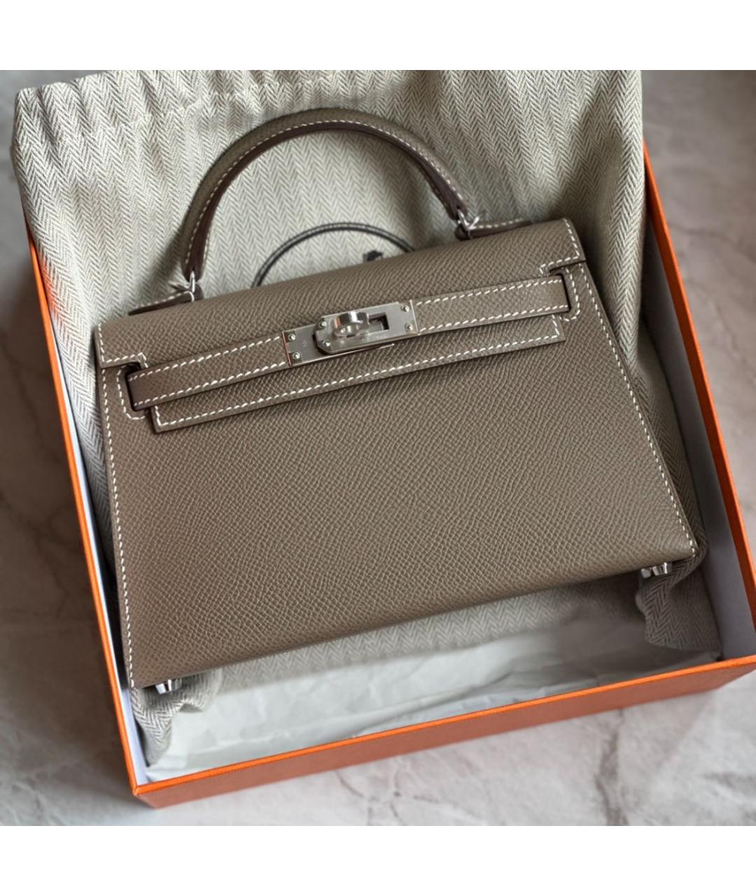 HERMES Серая кожаная сумка через плечо, фото 2