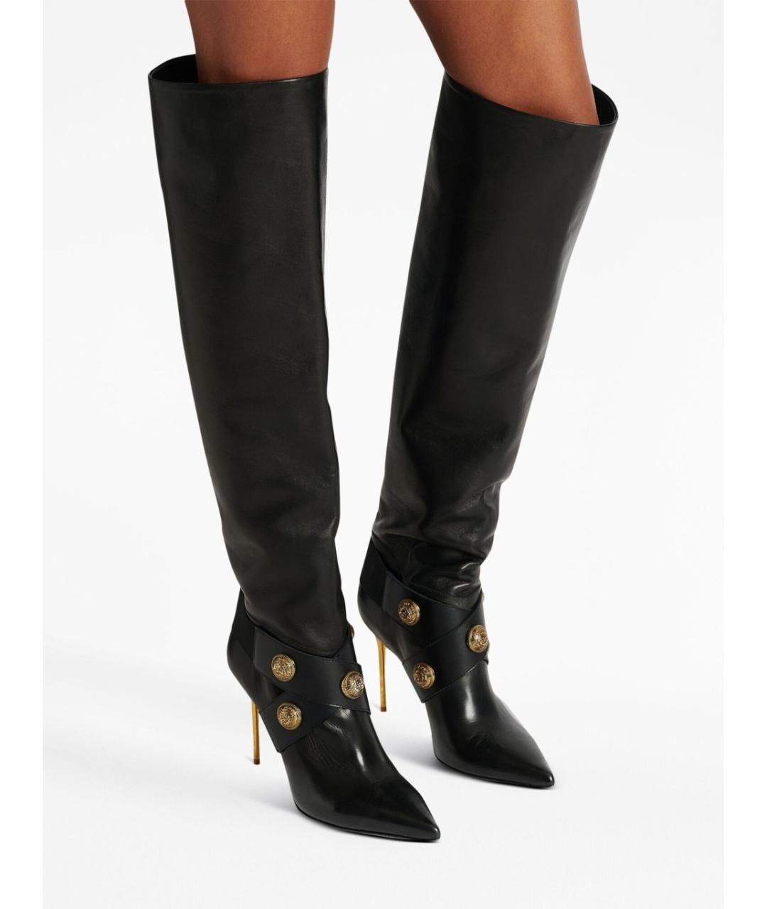 BALMAIN Черные кожаные ботфорты, фото 4