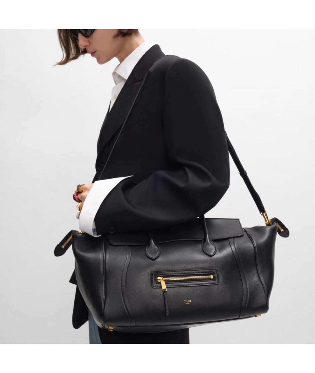 CELINE Черная кожаная сумка тоут, фото 2