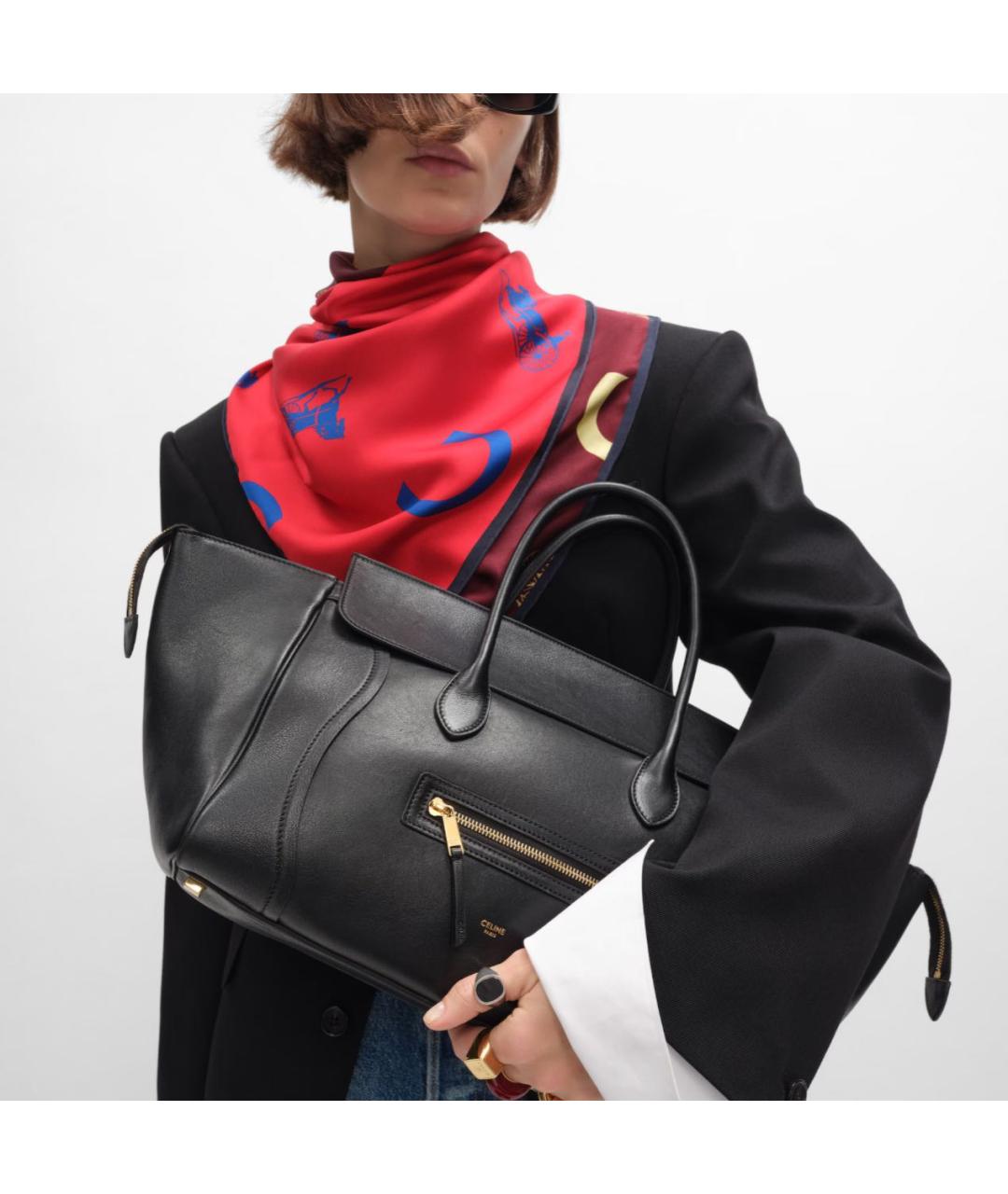 CELINE Черная кожаная сумка тоут, фото 3