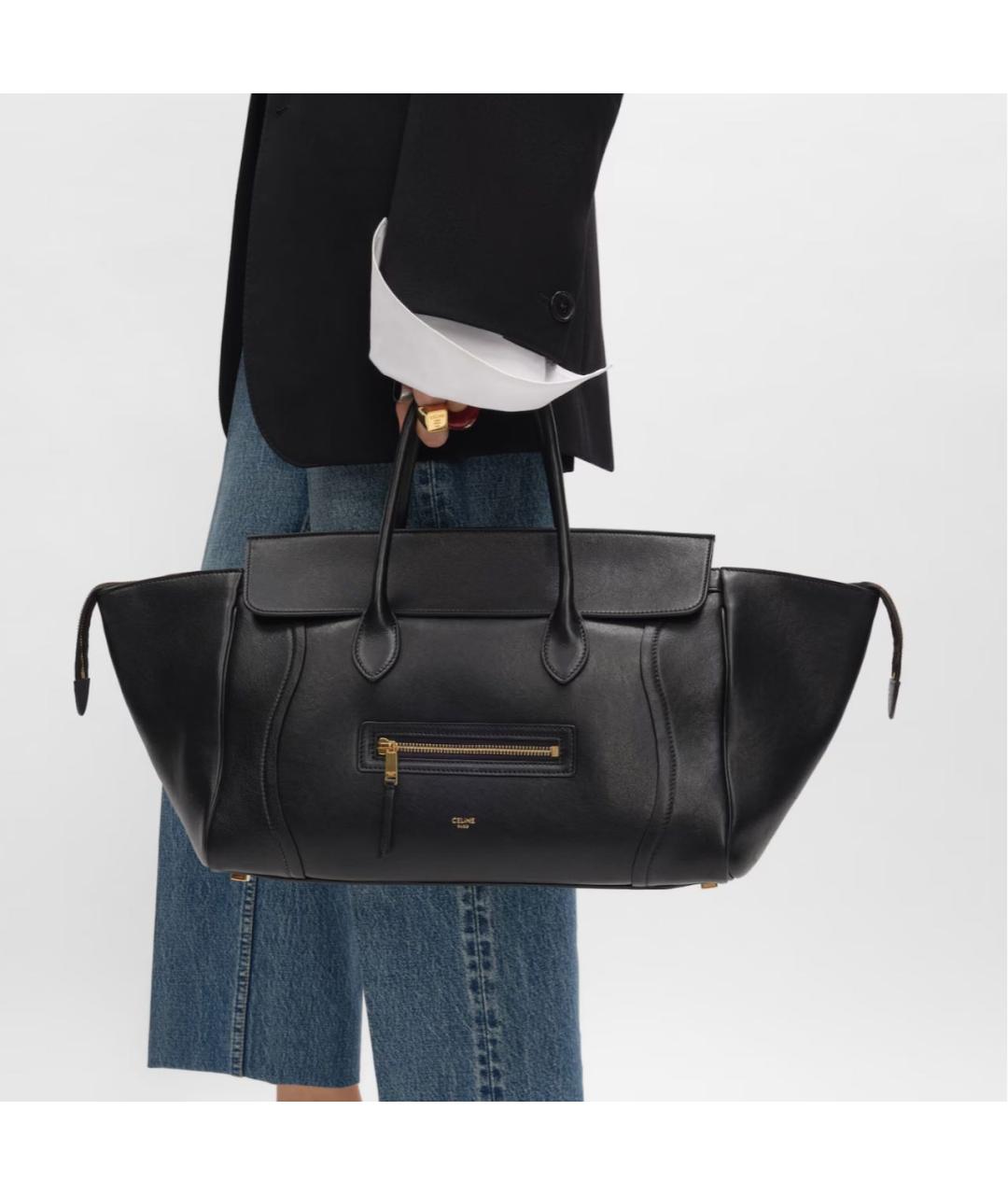 CELINE Черная кожаная сумка тоут, фото 4