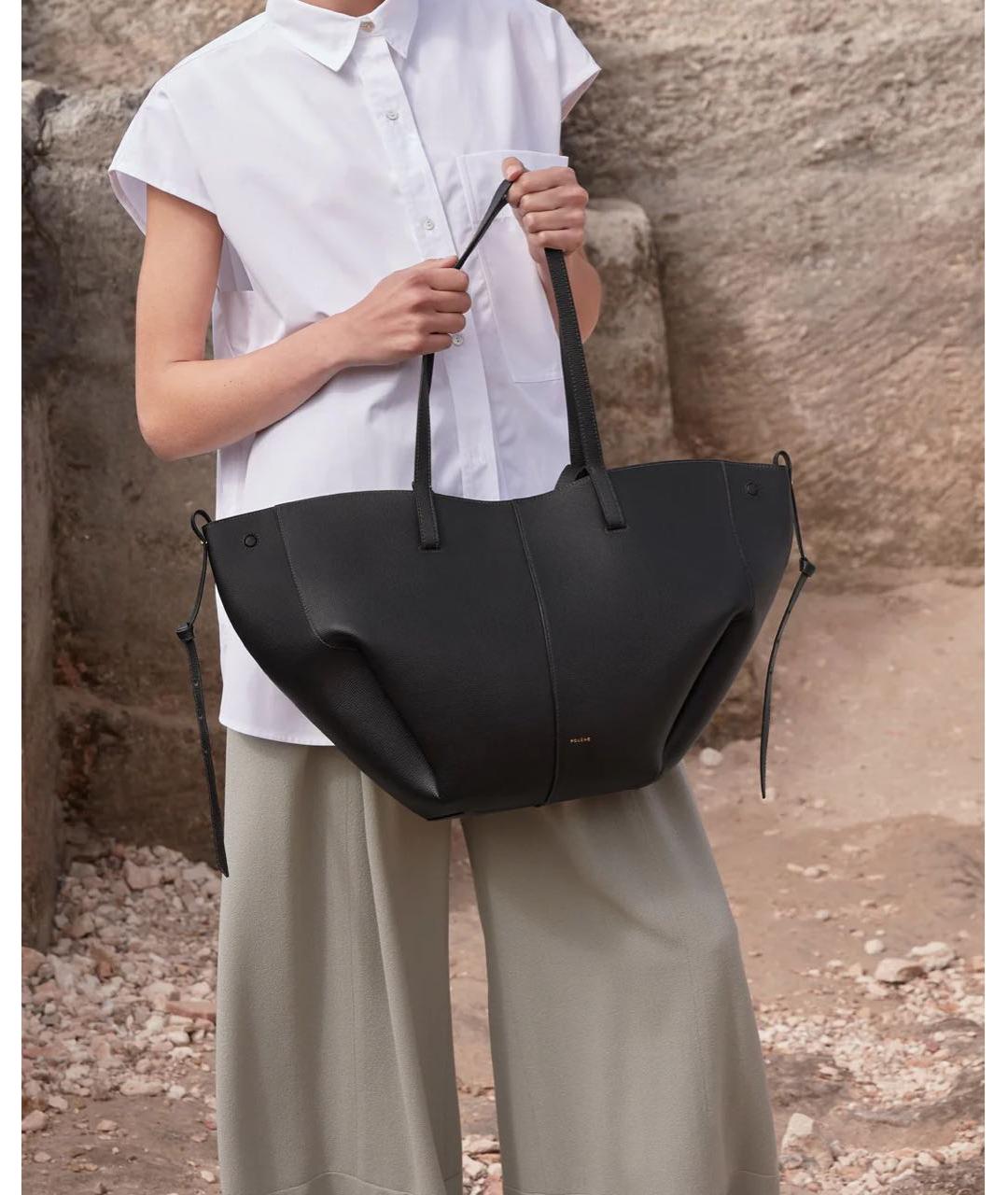 POLENE Черная кожаная сумка тоут, фото 2