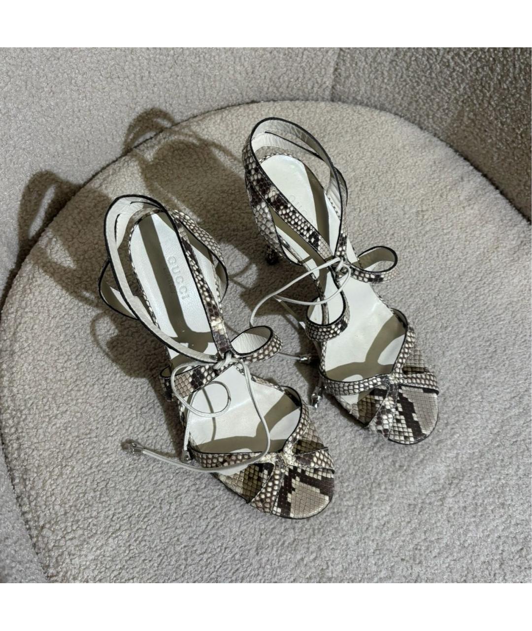 GUCCI Бежевые кожаные босоножки, фото 6