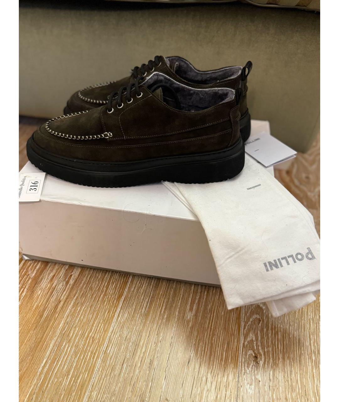 POLLINI Коричневые замшевые низкие ботинки, фото 8