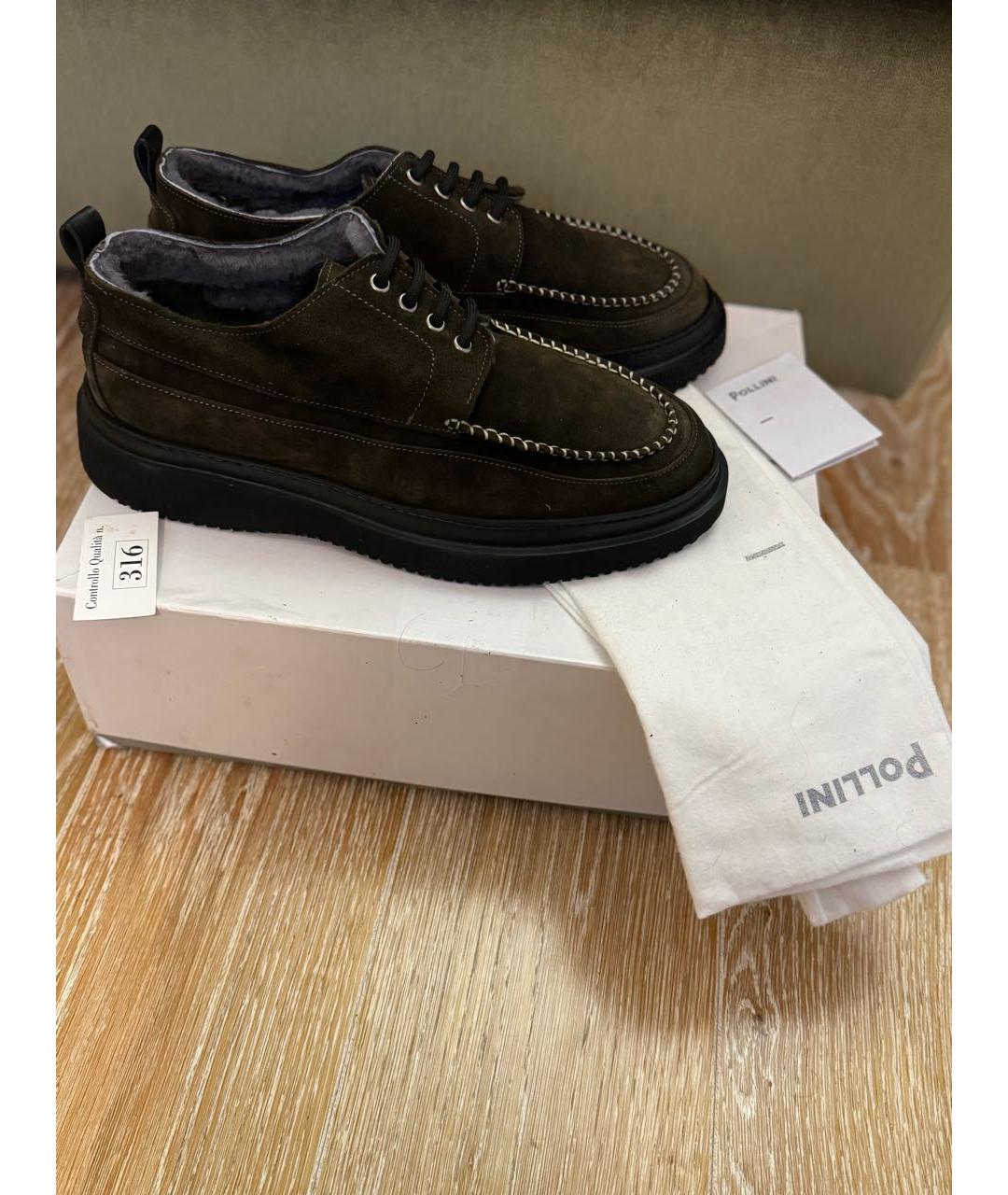 POLLINI Коричневые замшевые низкие ботинки, фото 9