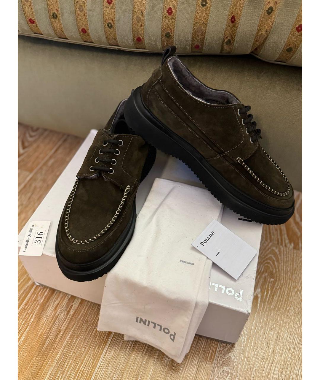 POLLINI Коричневые замшевые низкие ботинки, фото 7