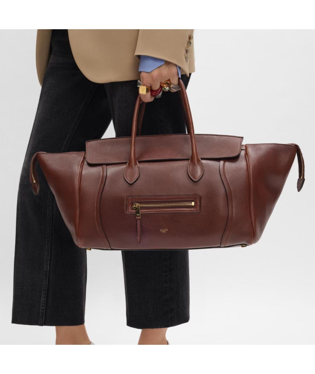 CELINE Коричневая кожаная сумка тоут, фото 3