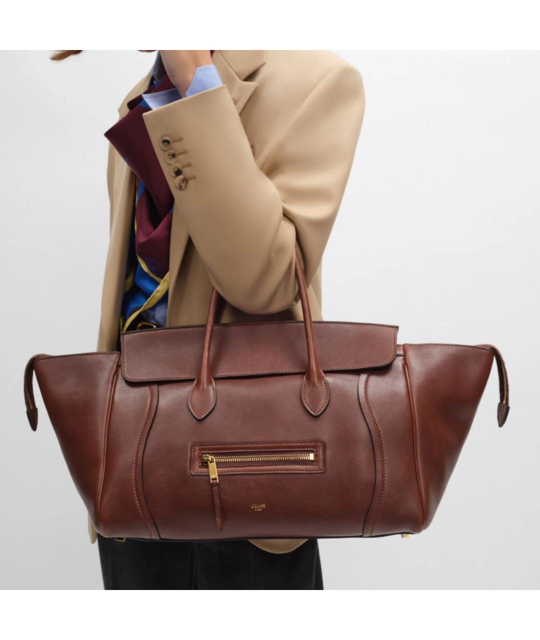 CELINE Коричневая кожаная сумка тоут, фото 2