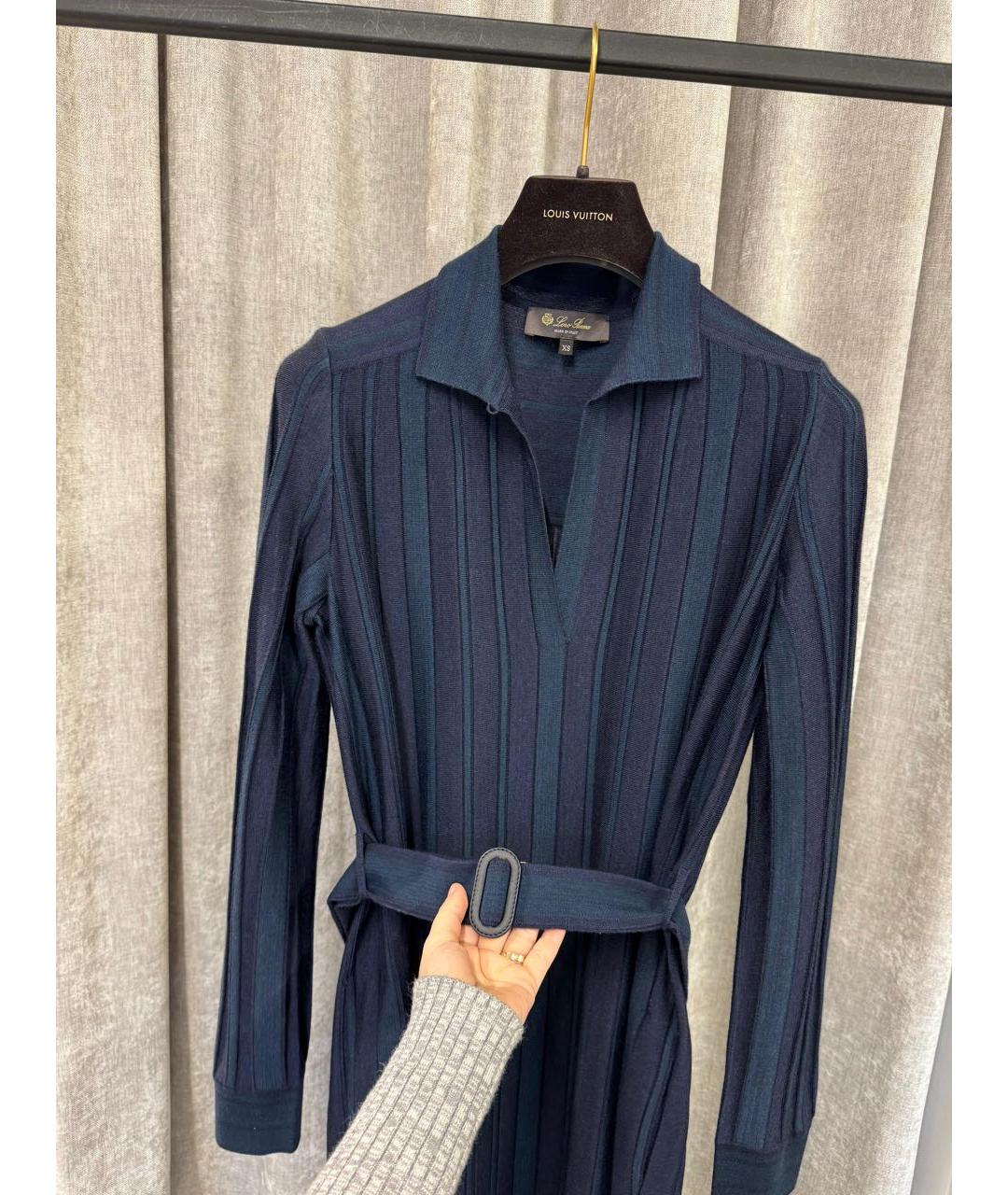 LORO PIANA Темно-синее кашемировое повседневное платье, фото 3