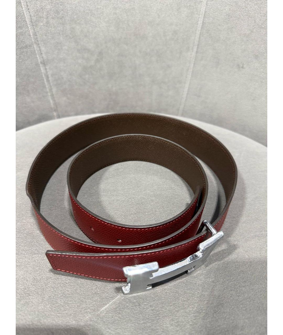 HERMES Бордовый кожаный ремень, фото 3