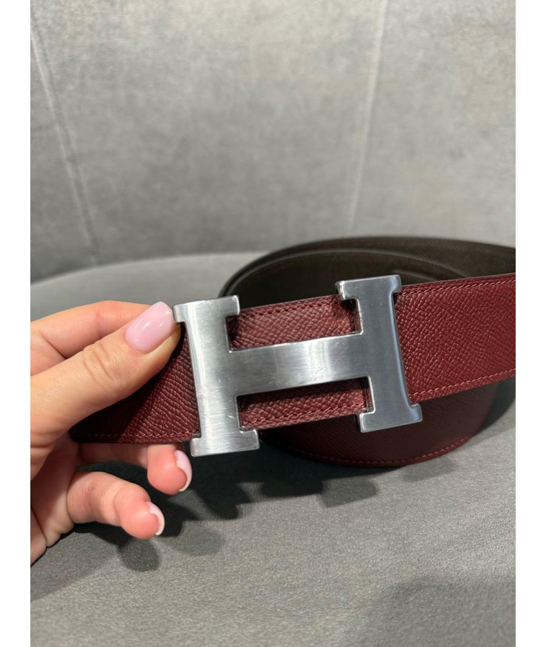 HERMES Бордовый кожаный ремень, фото 5