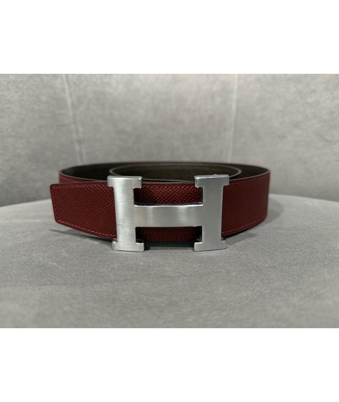 HERMES Бордовый кожаный ремень, фото 2