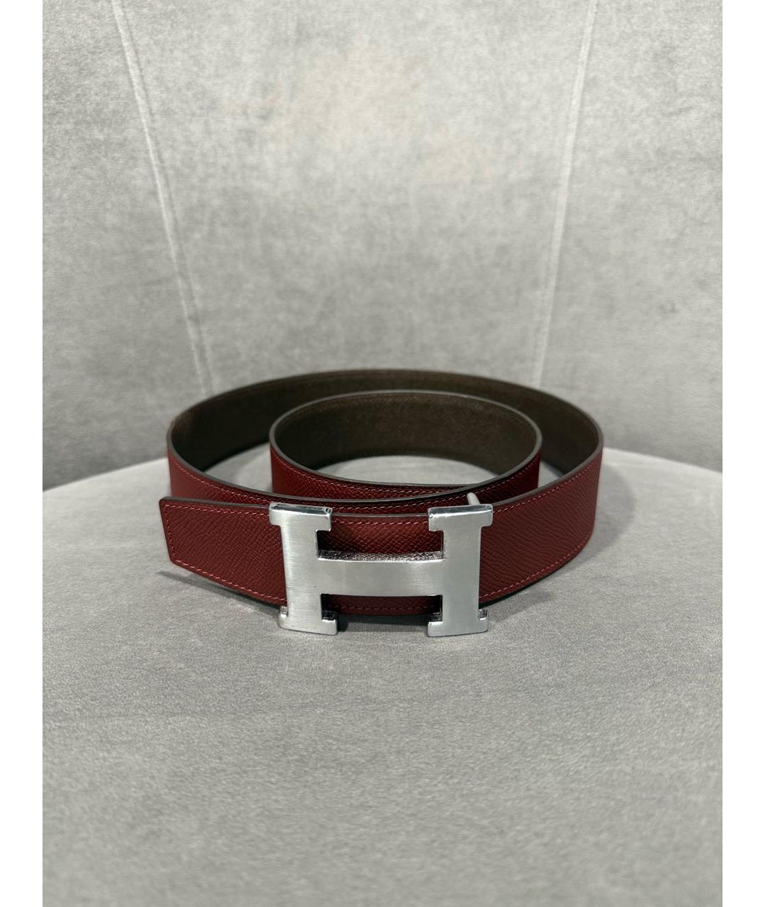 HERMES Бордовый кожаный ремень, фото 6