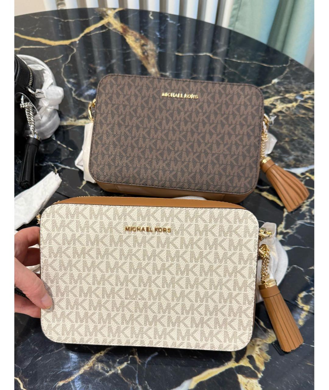 MICHAEL KORS Бежевая кожаная сумка через плечо, фото 3