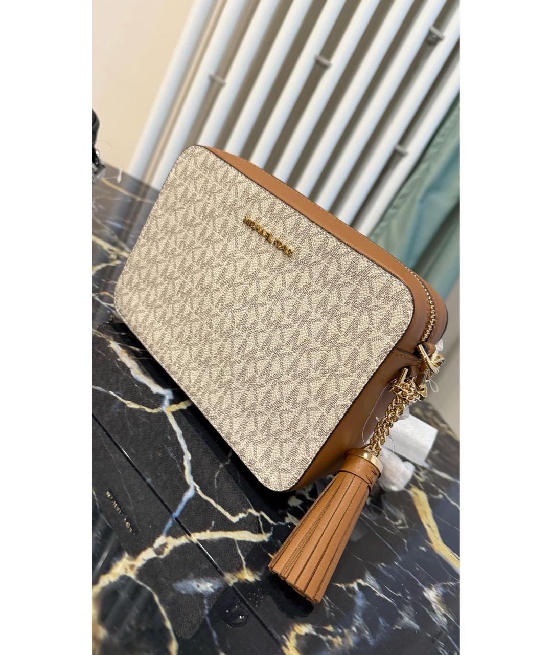 MICHAEL KORS Бежевая кожаная сумка через плечо, фото 2