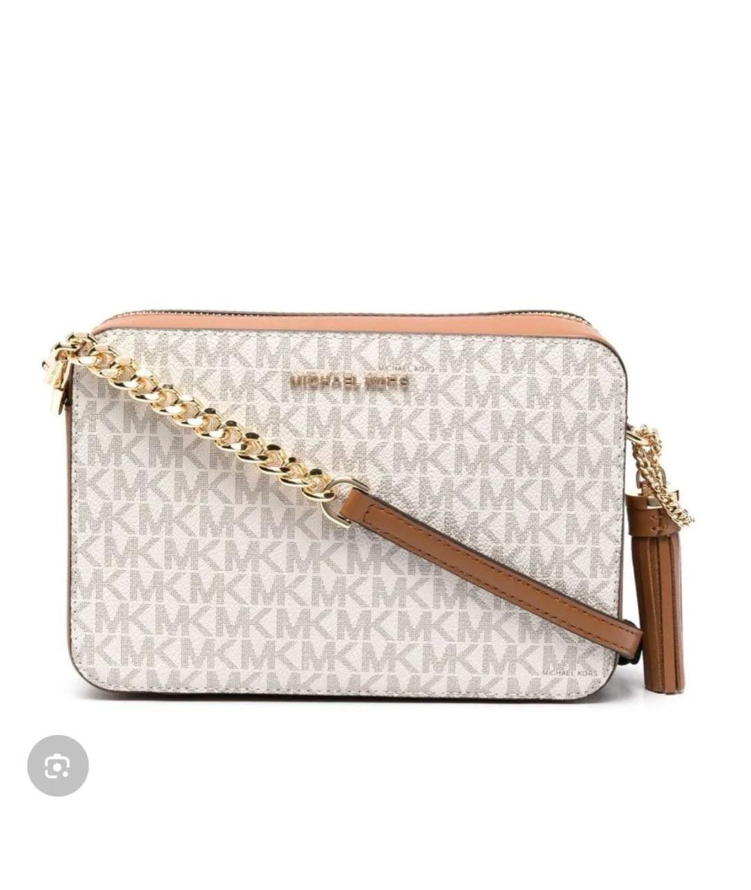 MICHAEL KORS Бежевая кожаная сумка через плечо, фото 8