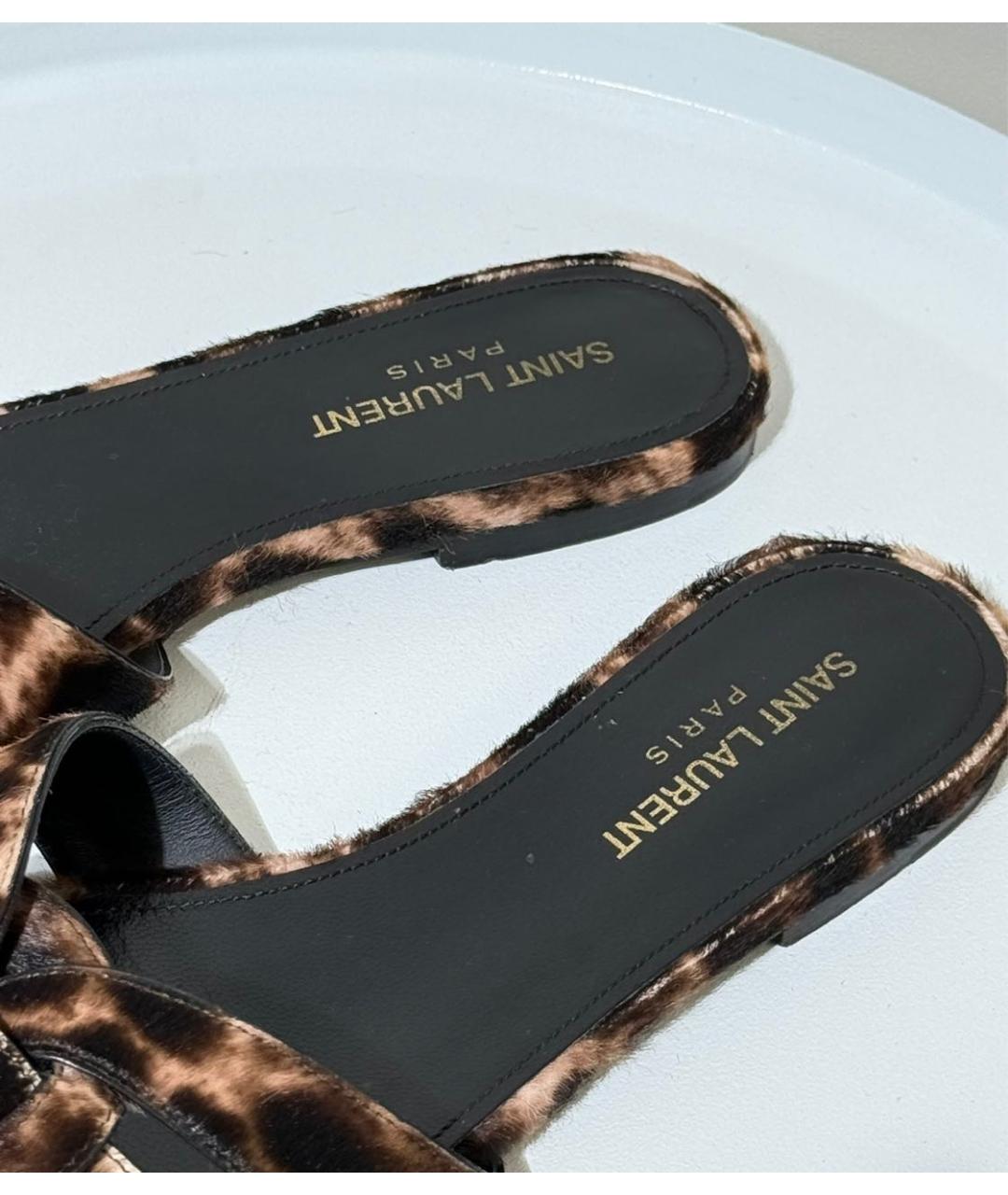 SAINT LAURENT Коричневые кожаные шлепанцы, фото 3