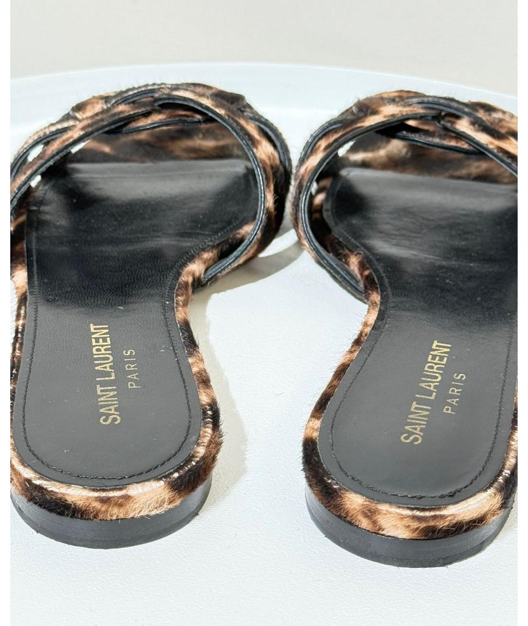 SAINT LAURENT Коричневые кожаные шлепанцы, фото 4