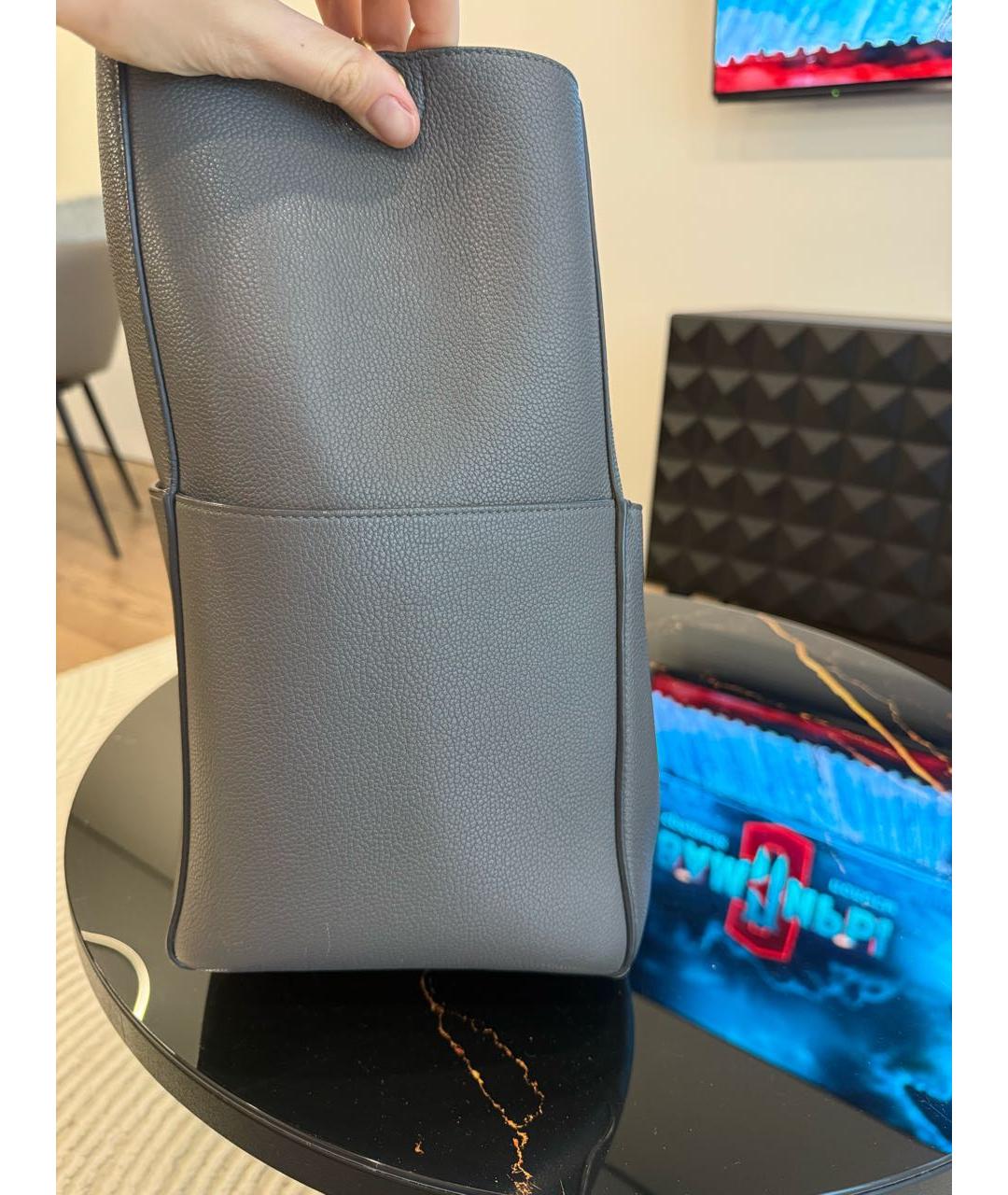 CELINE Серая кожаная сумка тоут, фото 2