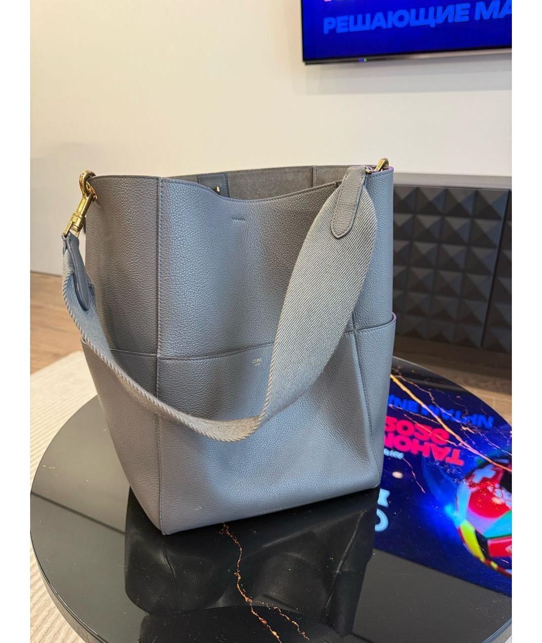 CELINE Серая кожаная сумка тоут, фото 8