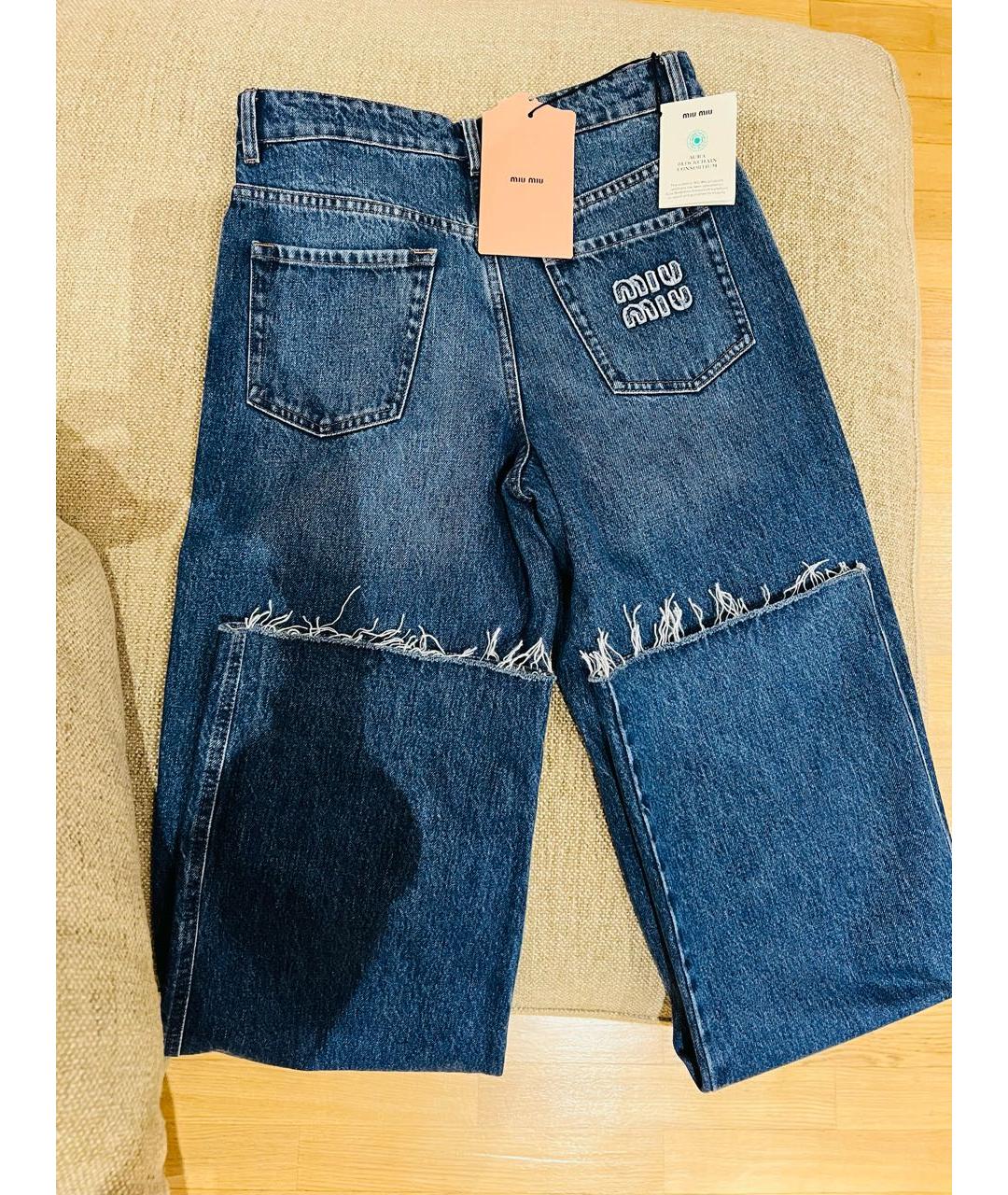 MIU MIU Синие хлопковые прямые джинсы, фото 6