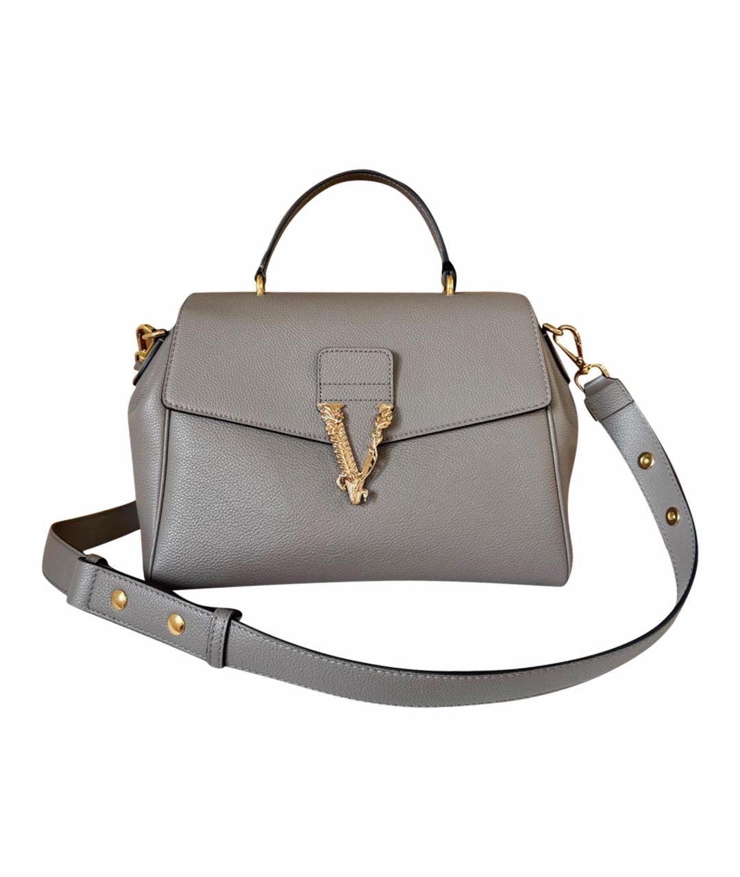 VERSACE Серая кожаная сумка через плечо, фото 1