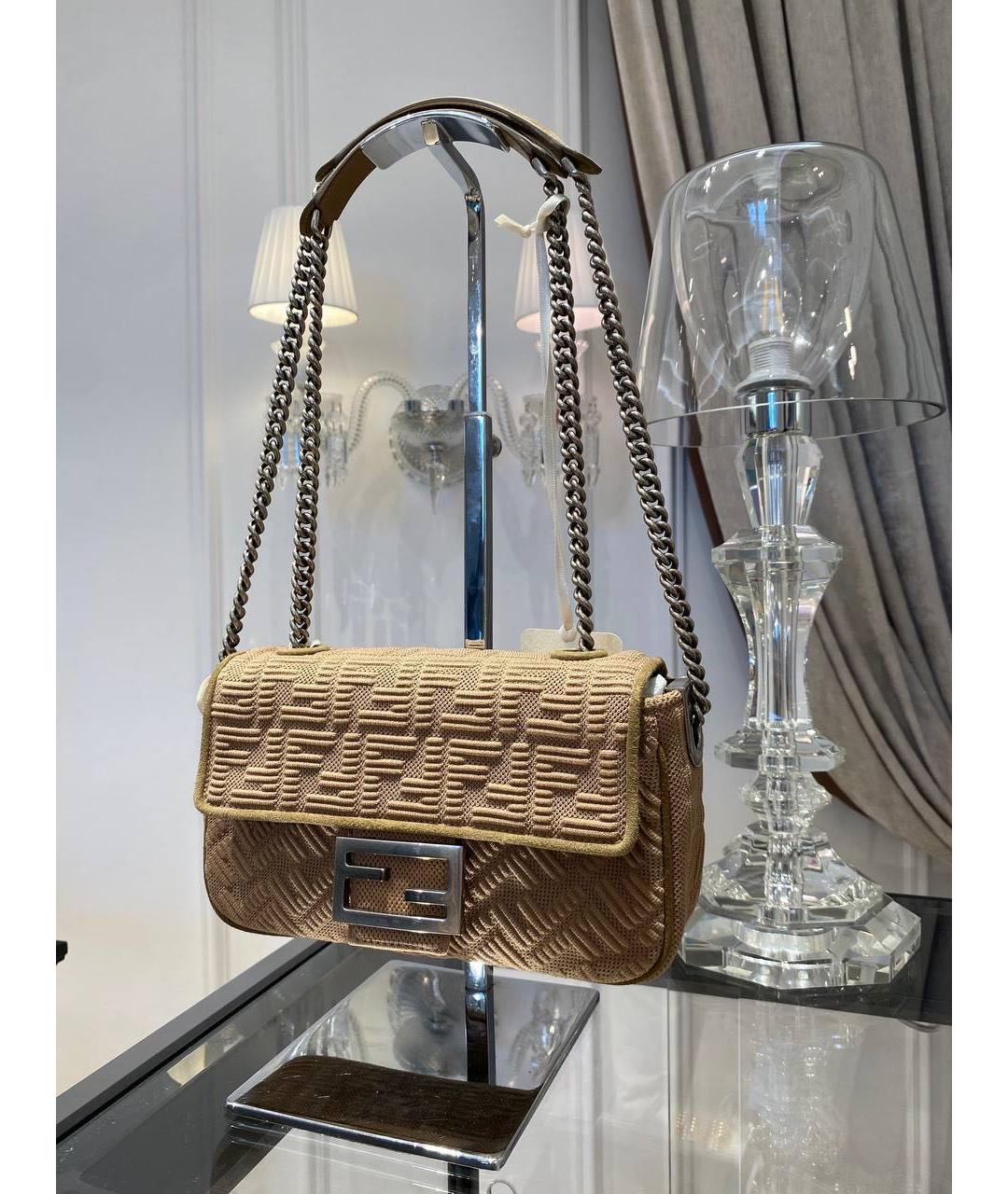 FENDI Бежевая тканевая сумка с короткими ручками, фото 3