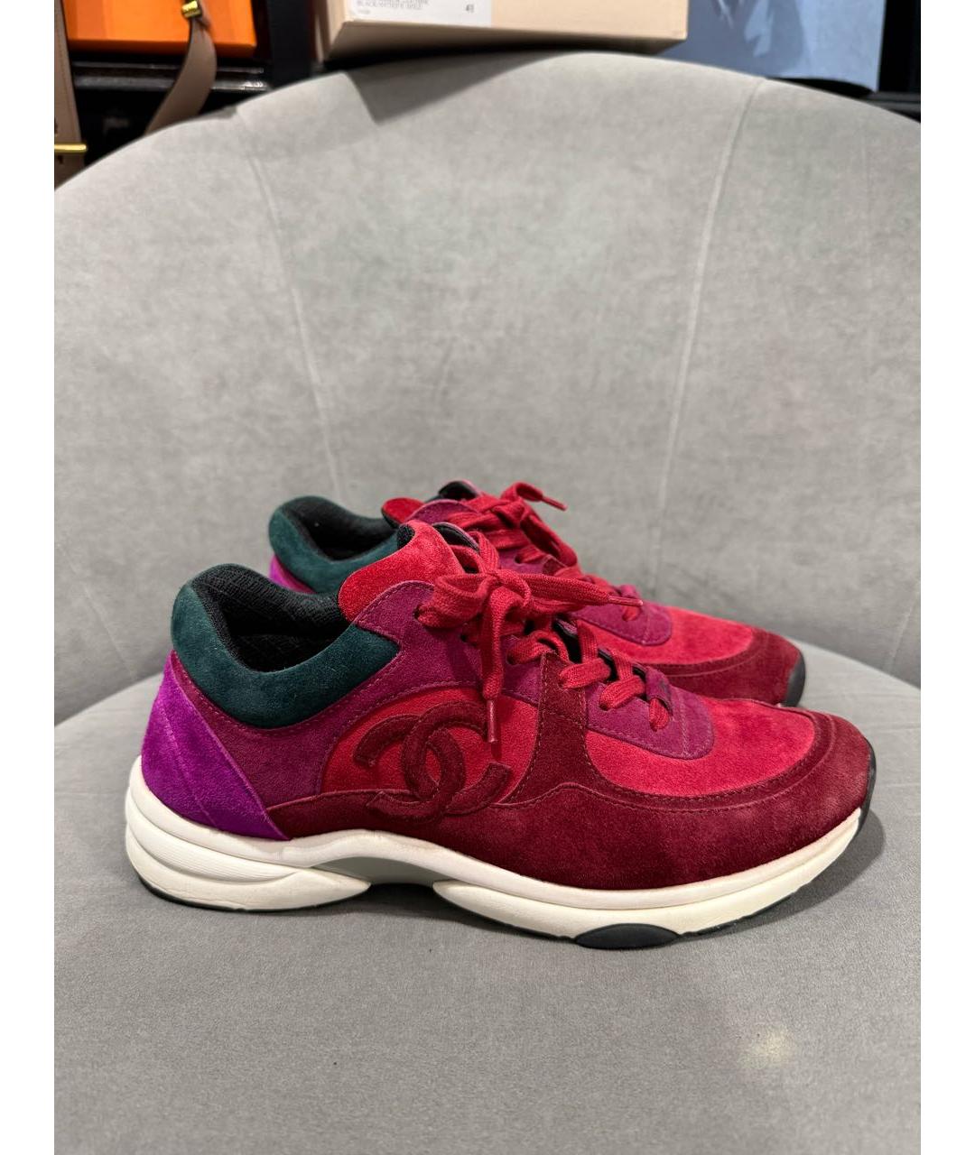 CHANEL Бордовые замшевые кроссовки, фото 7