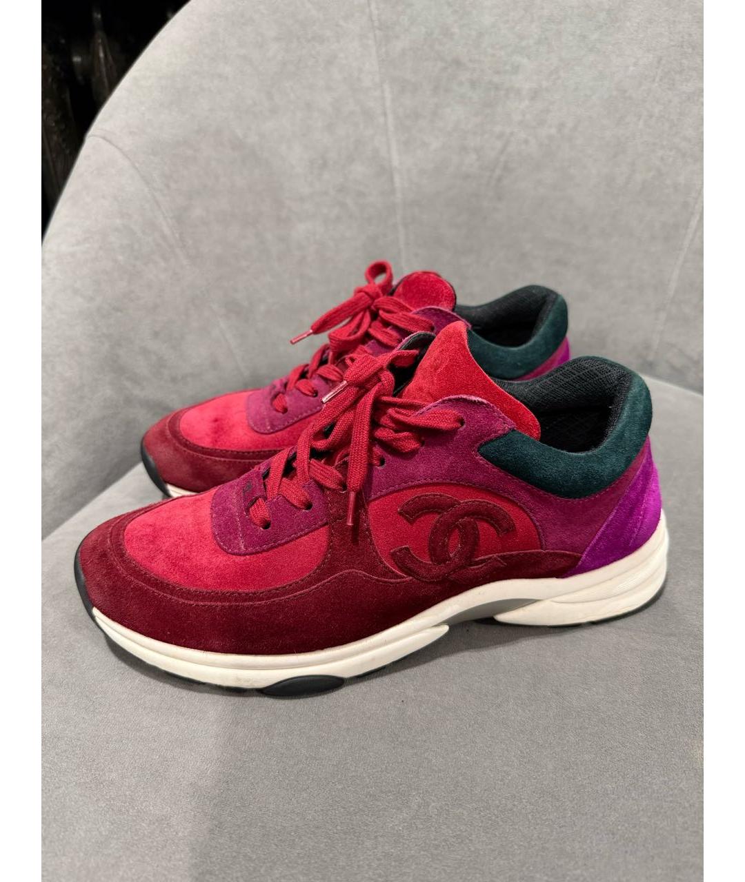 CHANEL Бордовые замшевые кроссовки, фото 3