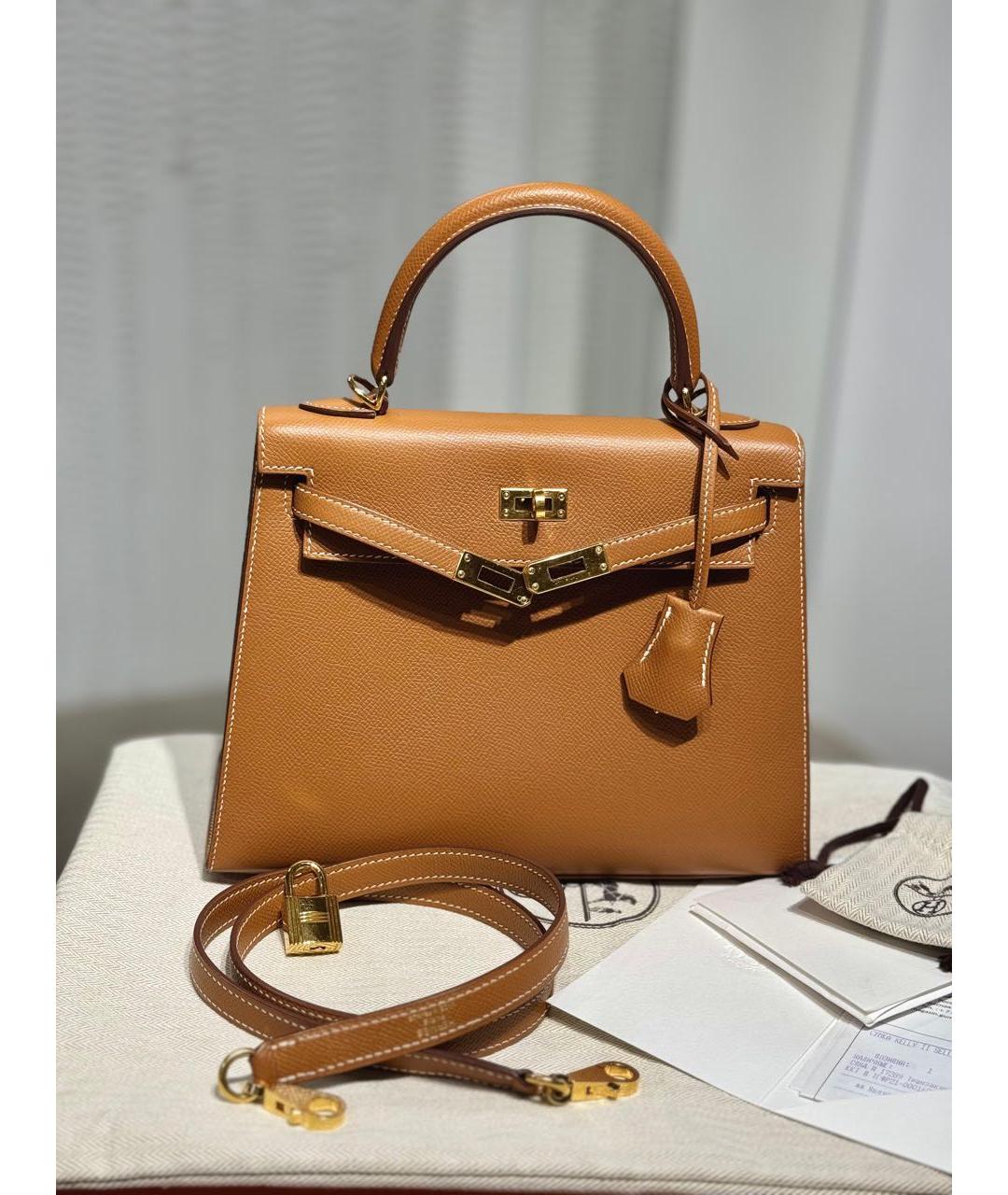 HERMES Бежевая кожаная сумка через плечо, фото 3