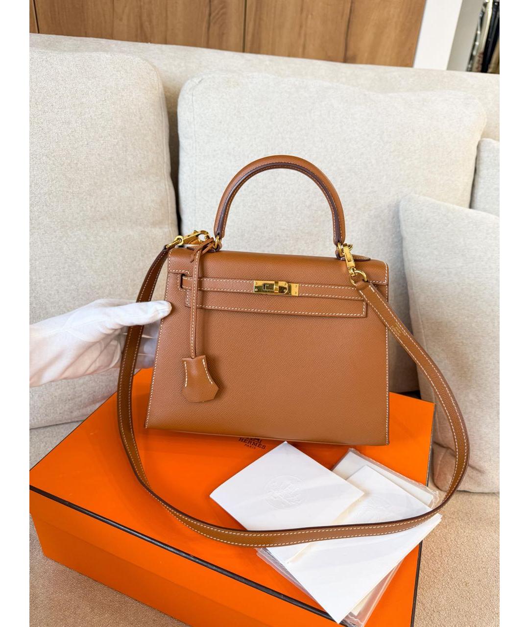 HERMES Бежевая кожаная сумка через плечо, фото 2