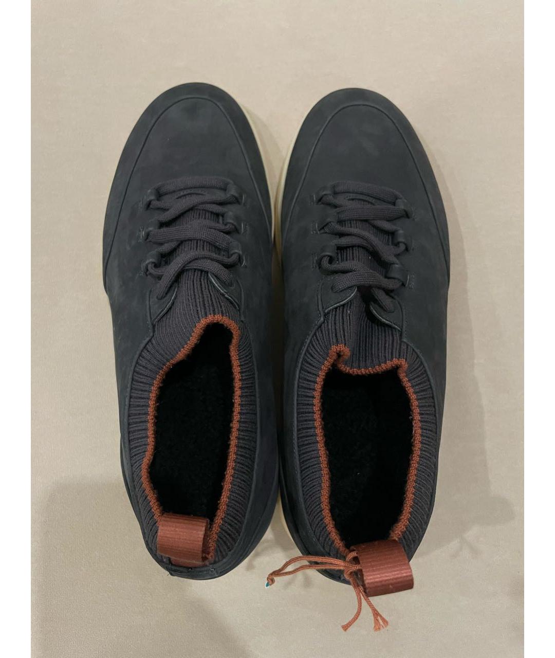 LORO PIANA Темно-синие нубуковые низкие кроссовки / кеды, фото 3